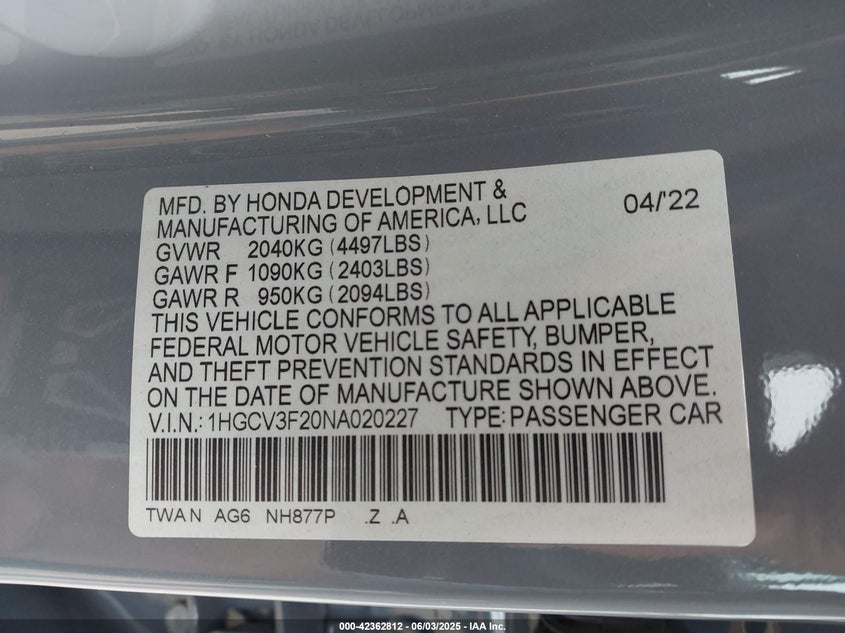 2022 HONDA ACCORD HYBRID SPORT - 1HGCV3F20NA020227