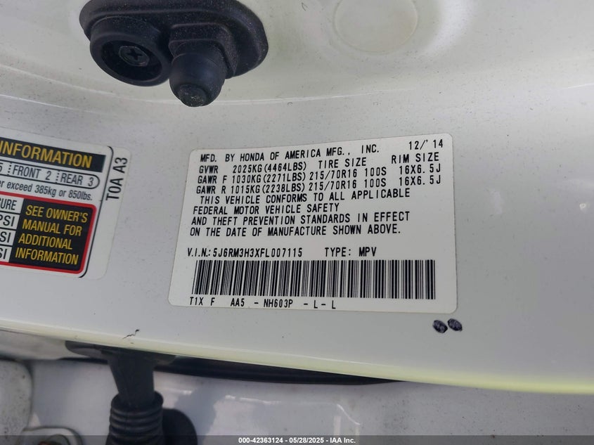 2015 HONDA CR-V LX - 5J6RM3H3XFL007115