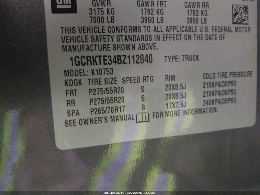 2011 CHEVROLET SILVERADO VIN: 1GCRKTE34BZ112840