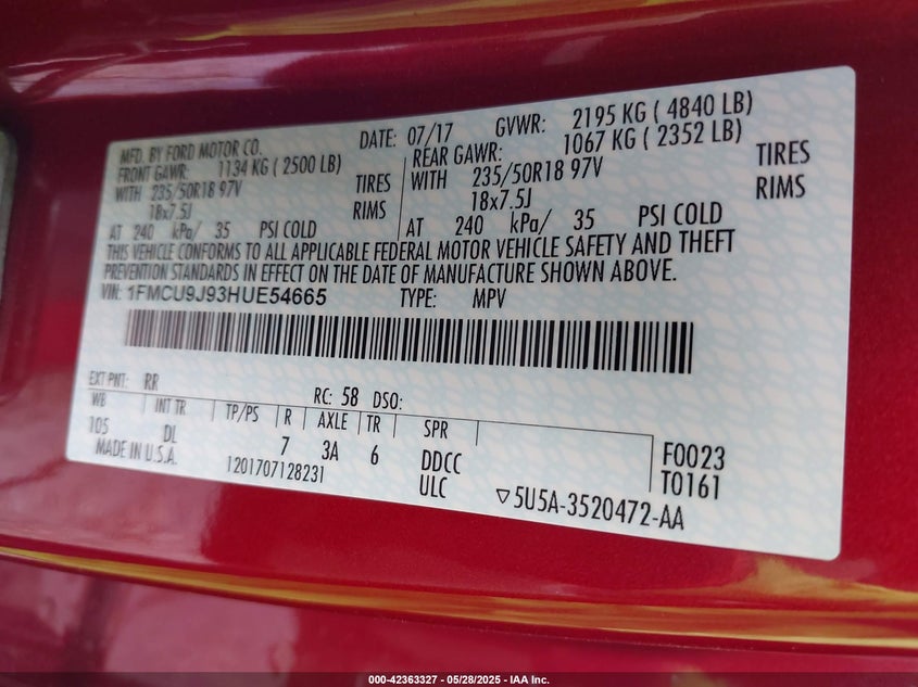 2017 FORD ESCAPE TITANIUM - 1FMCU9J93HUE54665