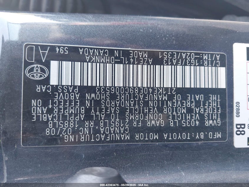 2009 TOYOTA MATRIX VIN: 2T1KE40E89C006533