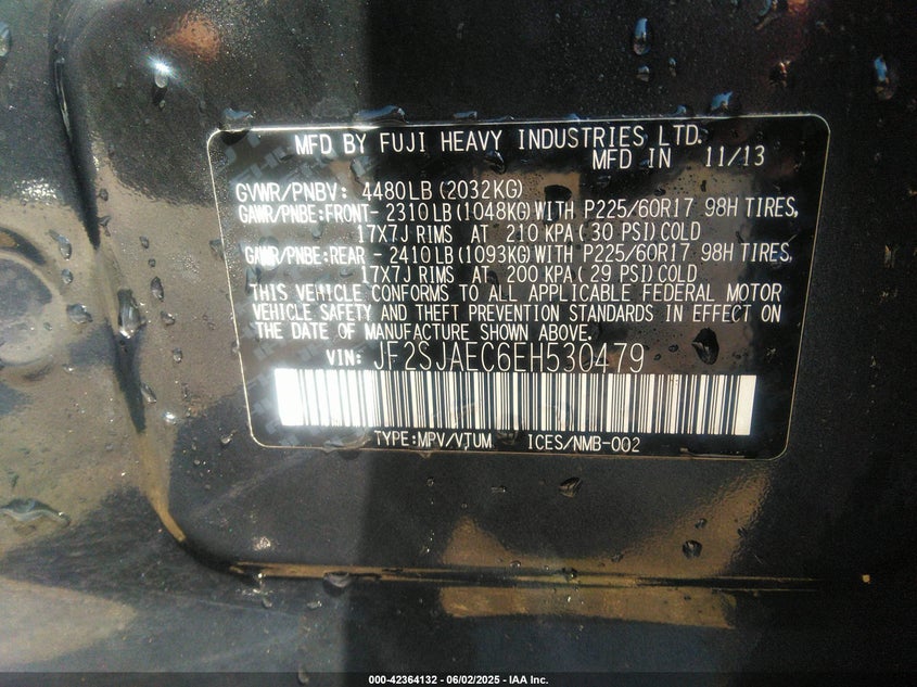 2014 SUBARU FORESTER 2.5I PREMIUM - JF2SJAEC6EH530479