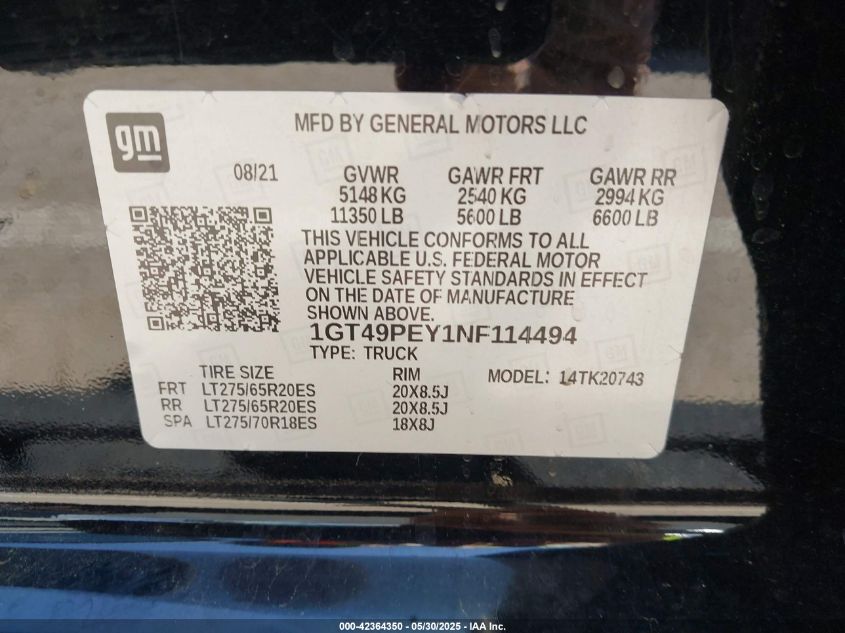 2022 GMC Sierra - 1GT49PEY1NF114494