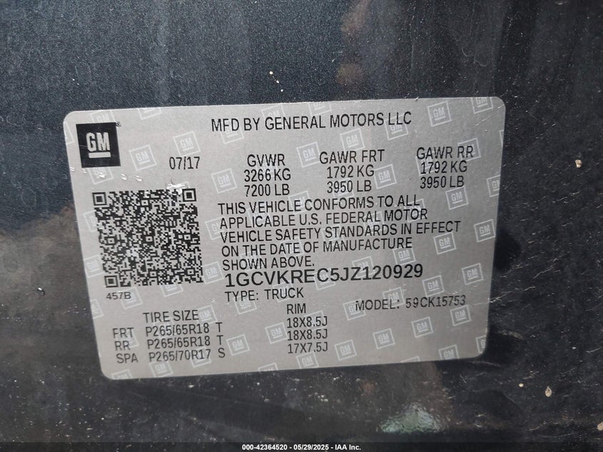 2018 CHEVROLET SILVERADO K1500 LT - 1GCVKREC5JZ120929