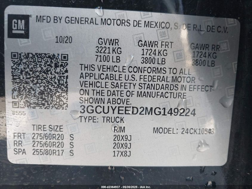 2021 Chevrolet Silverado 1500 - 3GCUYEED2MG149224