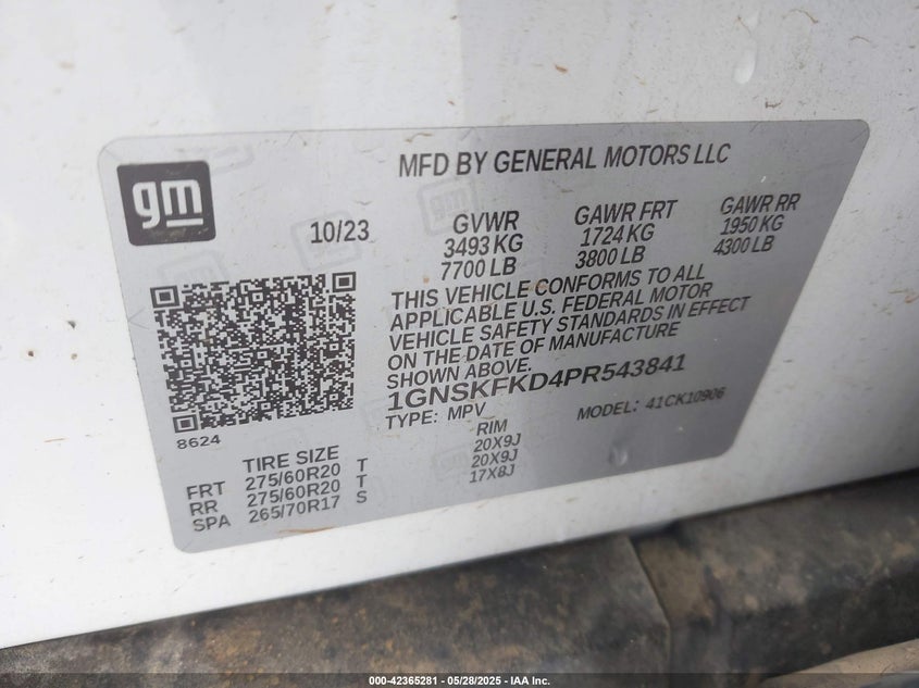 2023 CHEVROLET SUBURBAN VIN: 1GNSKFKD4PR543841