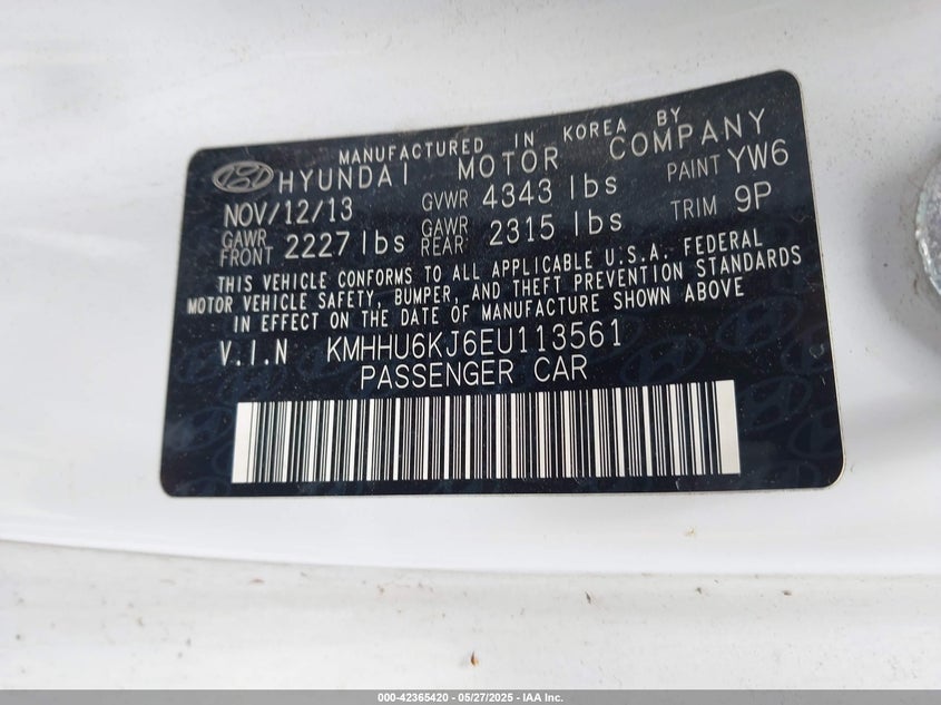 2014 HYUNDAI GENESIS VIN: KMHHU6KJ6EU113561