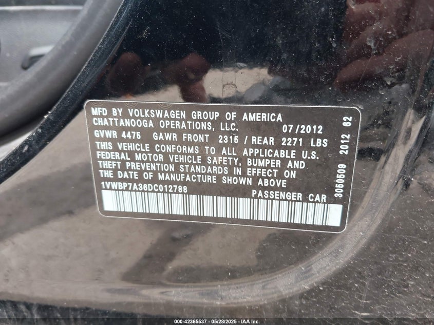 2013 VOLKSWAGEN PASSAT 2.5L SE - 1VWBP7A36DC012788