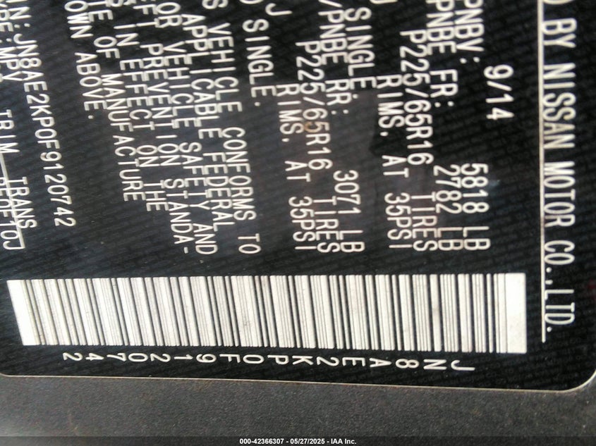 2015 NISSAN QUEST - JN8AE2KP0F9120742