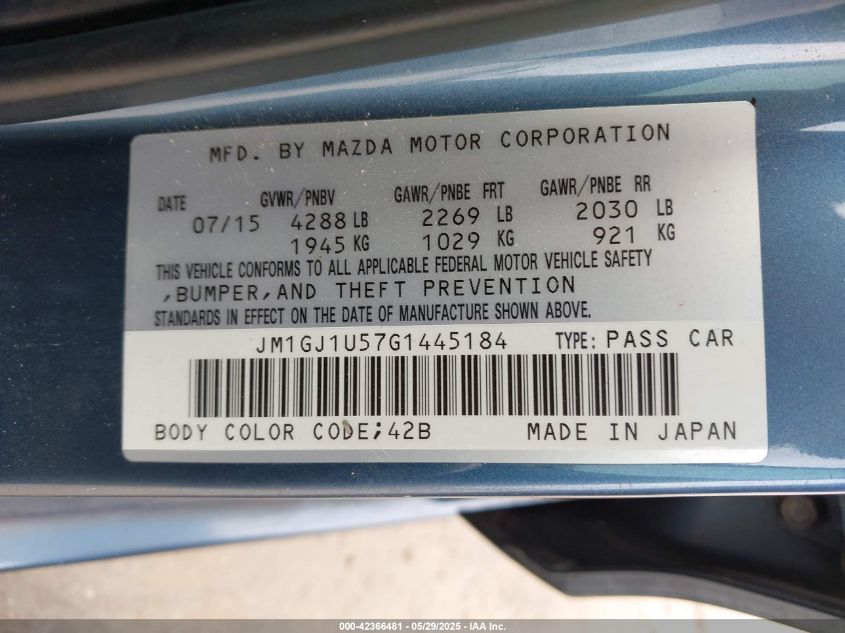 2016 MAZDA MAZDA6 I SPORT - JM1GJ1U57G1445184