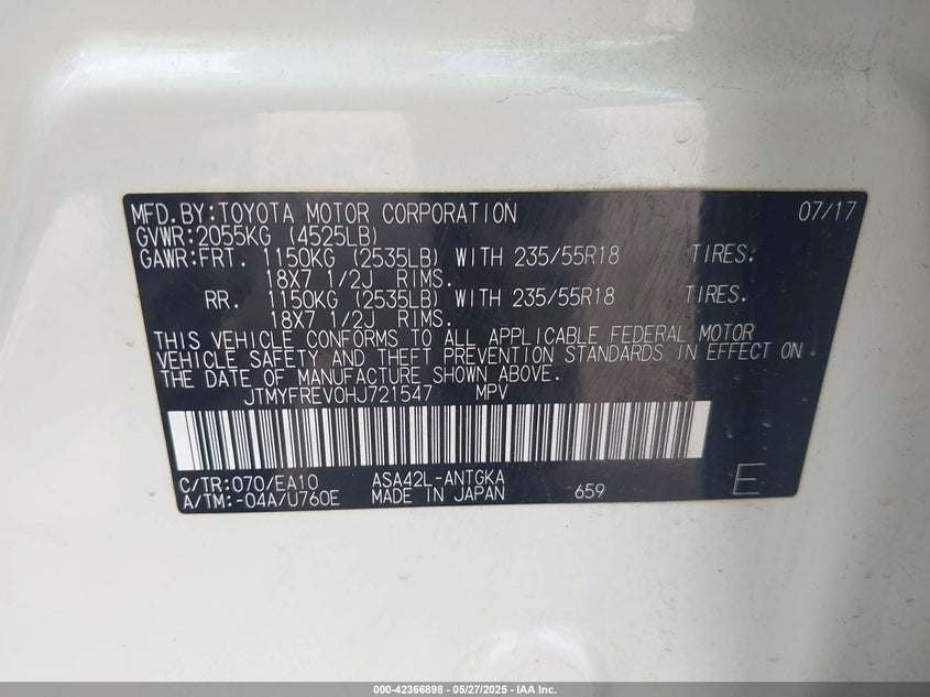 2017 TOYOTA RAV4 LIMITED - JTMYFREV0HJ721547