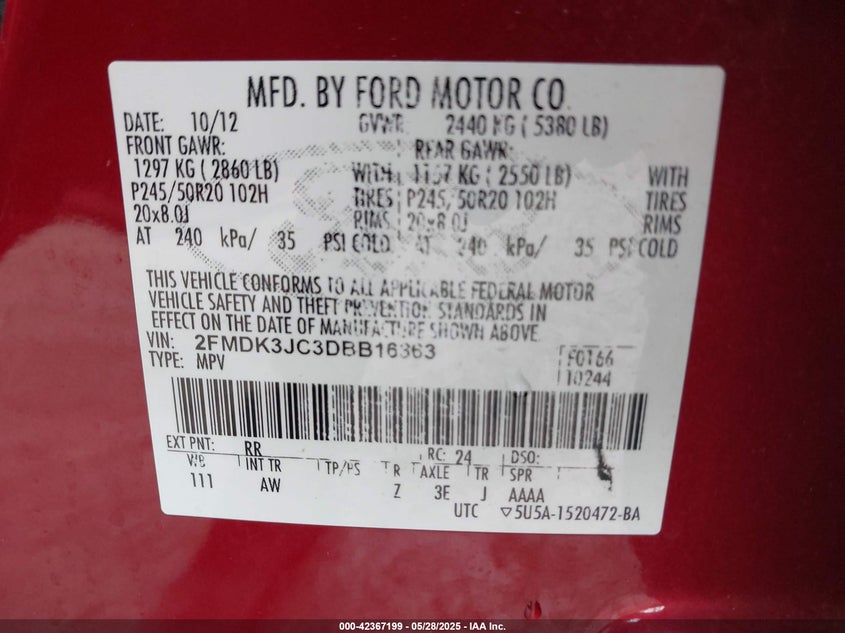 2013 FORD EDGE SEL - 2FMDK3JC3DBB16363