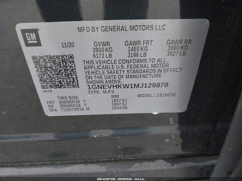 2021 CHEVROLET TRAVERSE AWD LT LEATHER - 1GNEVHKW1MJ129878