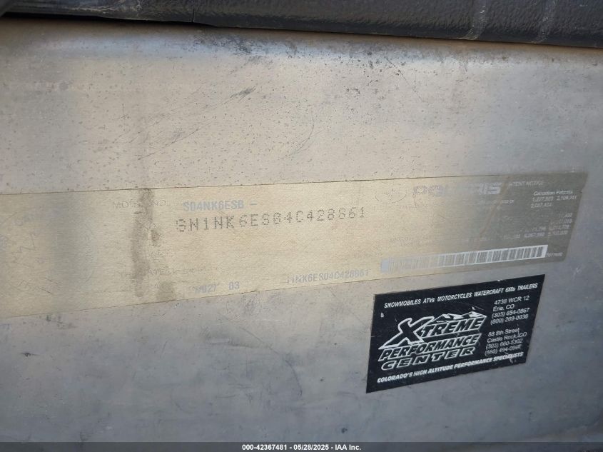 2004 Polaris Snowmobile VIN: SN1NK6ES04C428861 Lot: 42367481