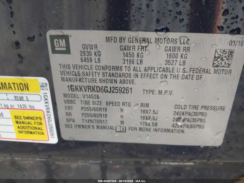 2016 GMC ACADIA SLT-1 - 1GKKVRKD6GJ259261