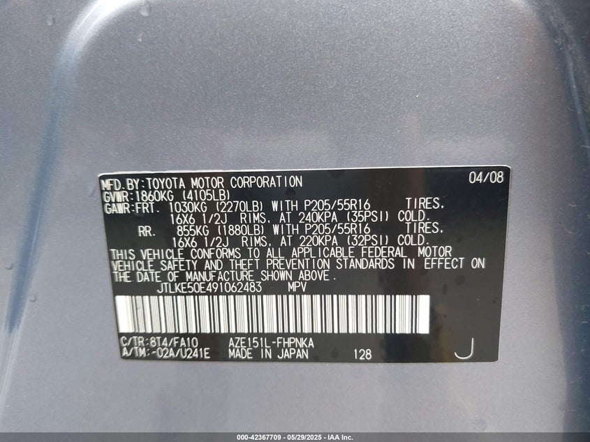 2009 SCION XB VIN: JTLKE50E491062483