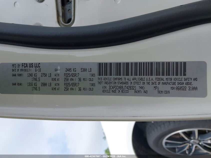 2018 Dodge Journey 2.4 Se White Lot 111042367887 Vin 3C4PDCAB9JT428321