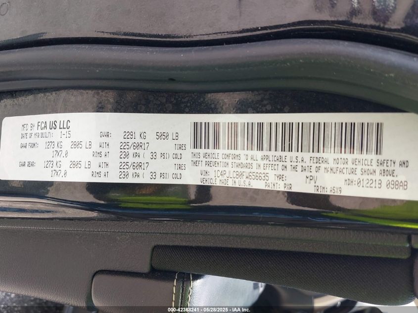 2015 Jeep Cherokee Latitude VIN: 1C4PJLCB0FW656635 Lot: 42368241