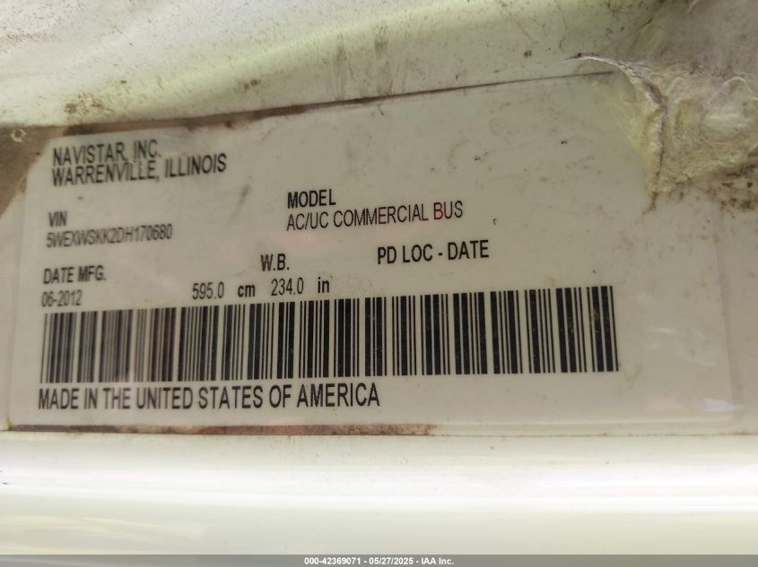 2013 Ic Corporation 3000 Ac VIN: 5WEXWSKK2DH170680 Lot: 42369071