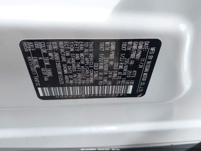 2025 Nissan Rogue Sv Intelligent Awd VIN: JN8BT3BBXSW153523 Lot: 42369096