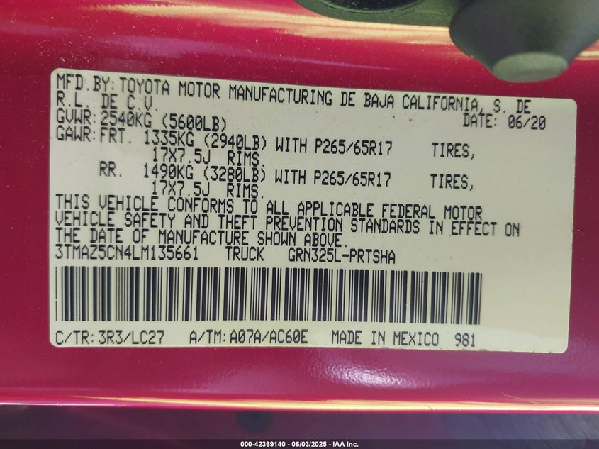 2020 TOYOTA TACOMA TRD SPORT - 3TMAZ5CN4LM135661