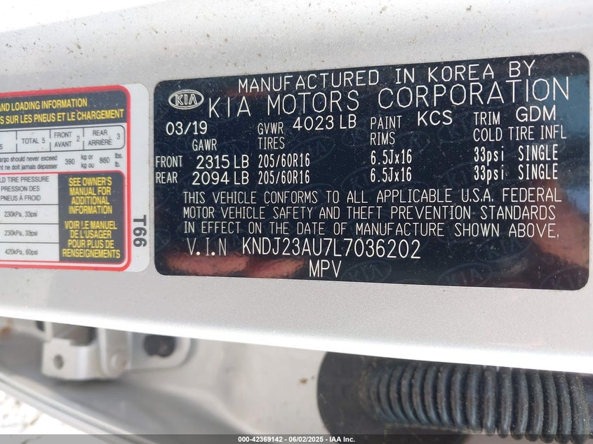2020 KIA SOUL VIN: KNDJ23AU7L7036202