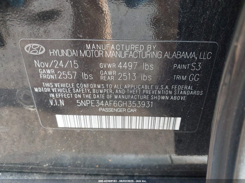 2016 HYUNDAI SONATA SPORT - 5NPE34AF6GH353931