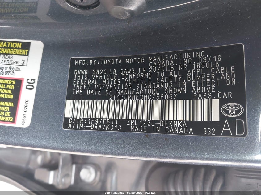 2017 TOYOTA COROLLA LE - 2T1BURHE3HC756067