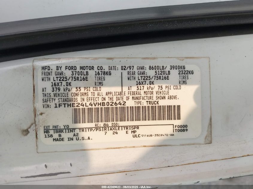 1997 Ford E-250 Standard VIN: 1FTHE24L4VHB02642 Lot: 42369823