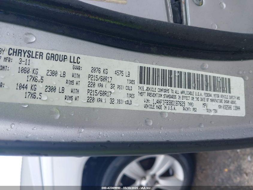 2011 Jeep Compass VIN: 1J4NF1FB3BD187629 Lot: 42369990