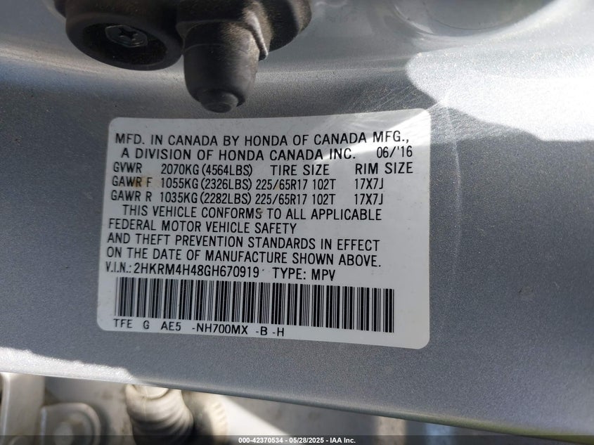 2016 HONDA CR-V SE - 2HKRM4H48GH670919