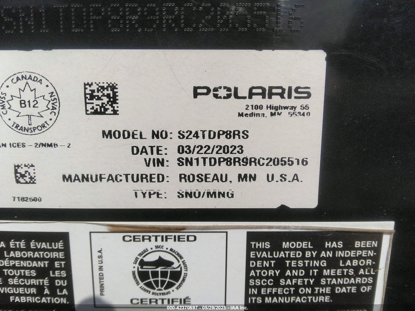 2024 POLARIS 850 INDY XCR UNKNOWN(VIN: SN1TDP8R9RC205516