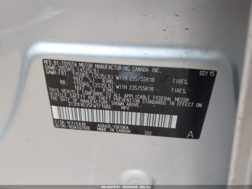 2015 TOYOTA RAV4 LIMITED - 2T3YFREV5FW171986