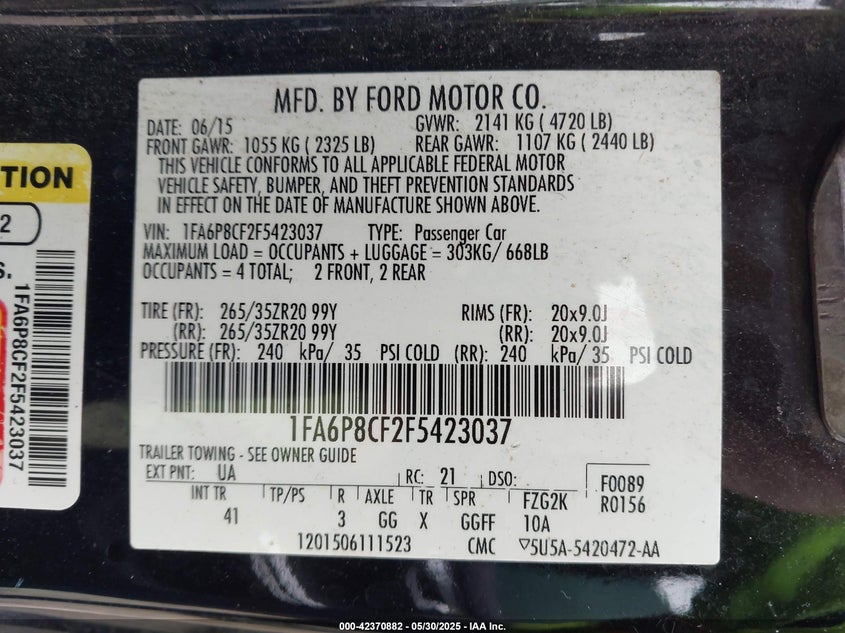 2015 FORD MUSTANG GT PREMIUM - 1FA6P8CF2F5423037