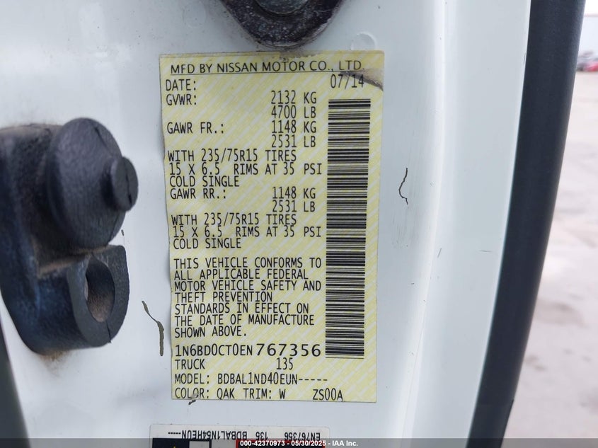 2014 NISSAN FRONTIER S/SV-I4 - 1N6BD0CT0EN767356