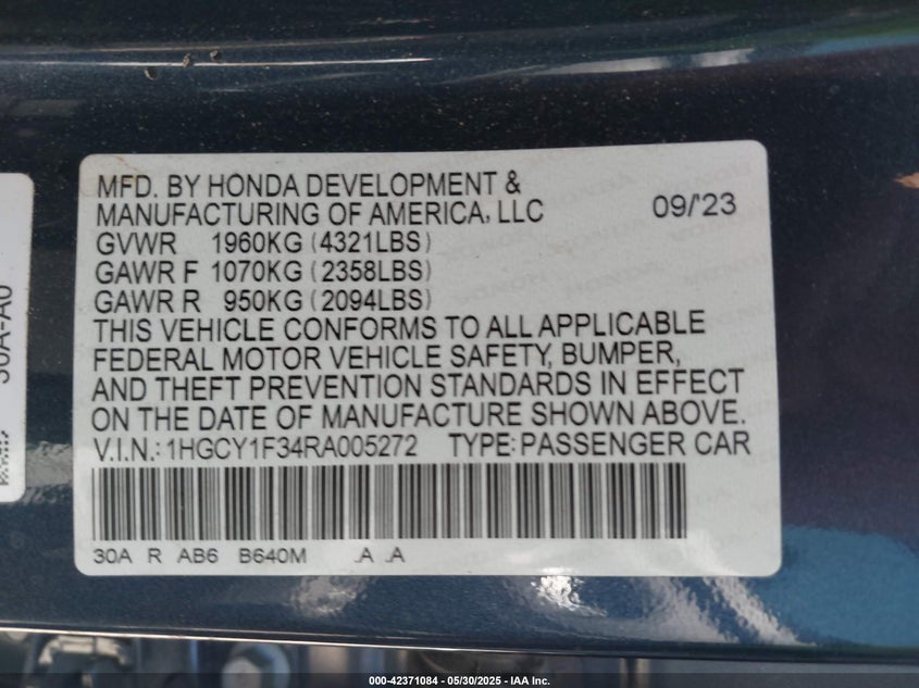 VIN 1HGCY1F34RA005272 2024 HONDA ACCORD EX