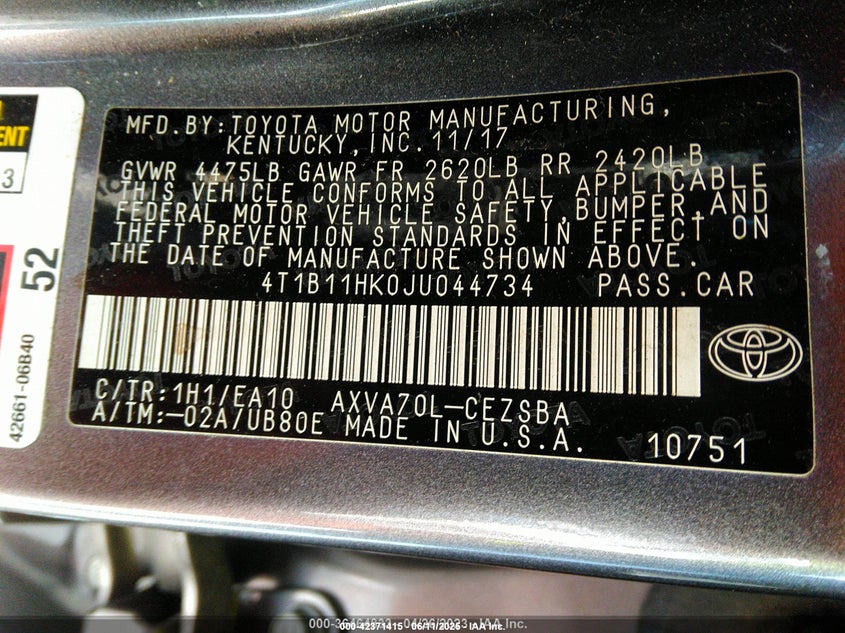 2018 TOYOTA CAMRY SE - 4T1B11HK0JU044734