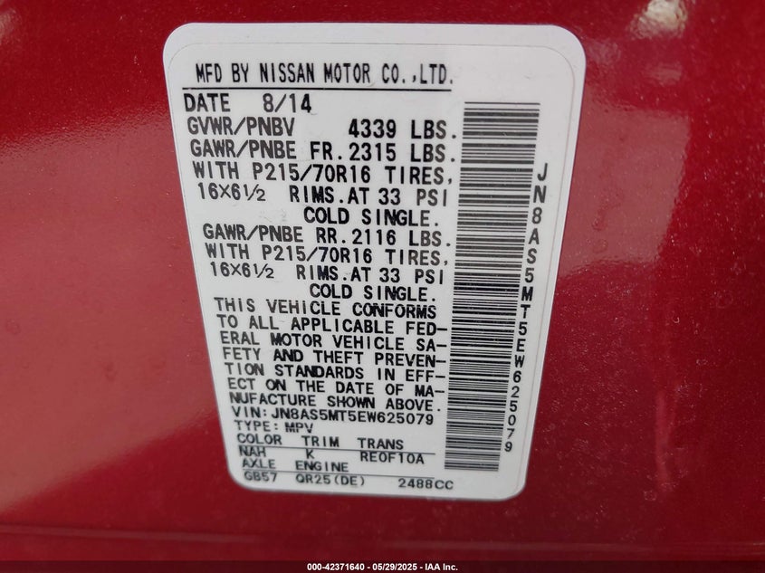 2014 NISSAN ROGUE SELECT S - JN8AS5MT5EW625079