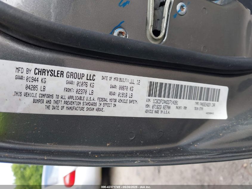 2013 Dodge Dart Limited VIN: 1C3CDFCAXDD714391 Lot: 42371749