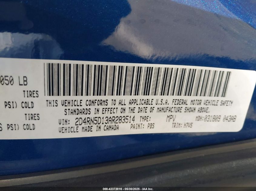 2010 Dodge Grand Caravan Sxt VIN: 02D4RN5D13AR28351 Lot: 42372016