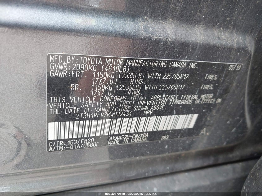 2019 TOYOTA RAV4 LE - 2T3H1RFV7KW032434