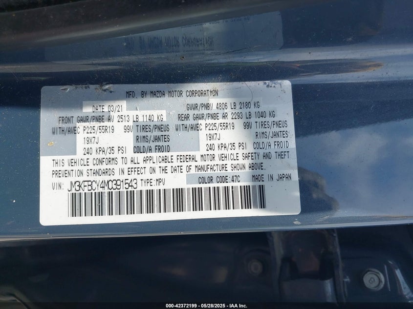 2021 MAZDA CX-5 VIN: JM3KFBCY4M0391543