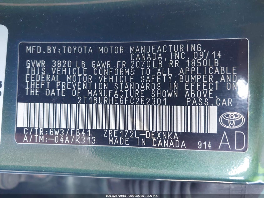 2015 TOYOTA COROLLA LE PLUS - 2T1BURHE6FC262301