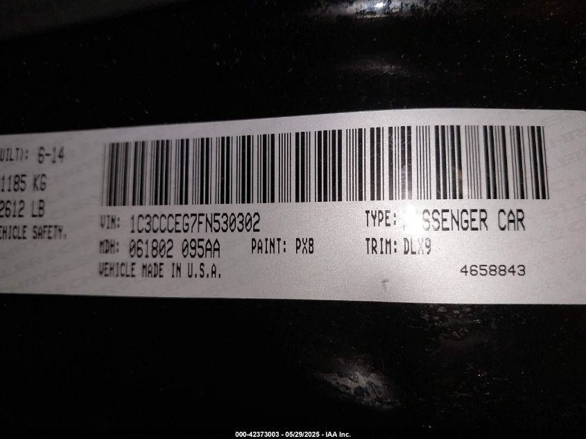 2015 Chrysler 200 C VIN: 1C3CCCEG7FN530302 Lot: 42373003