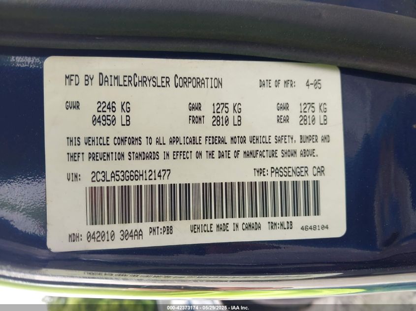 2006 Chrysler 300 Touring VIN: 2C3LA53G662121477 Lot: 42373174