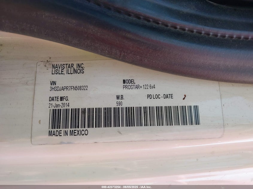 2015 International Prostar VIN: 3HSDJAPR7FN508322 Lot: 42373254