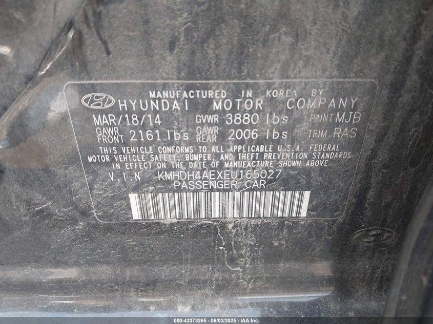 2014 HYUNDAI ELANTRA LIMITED - KMHDH4AEXEU165027