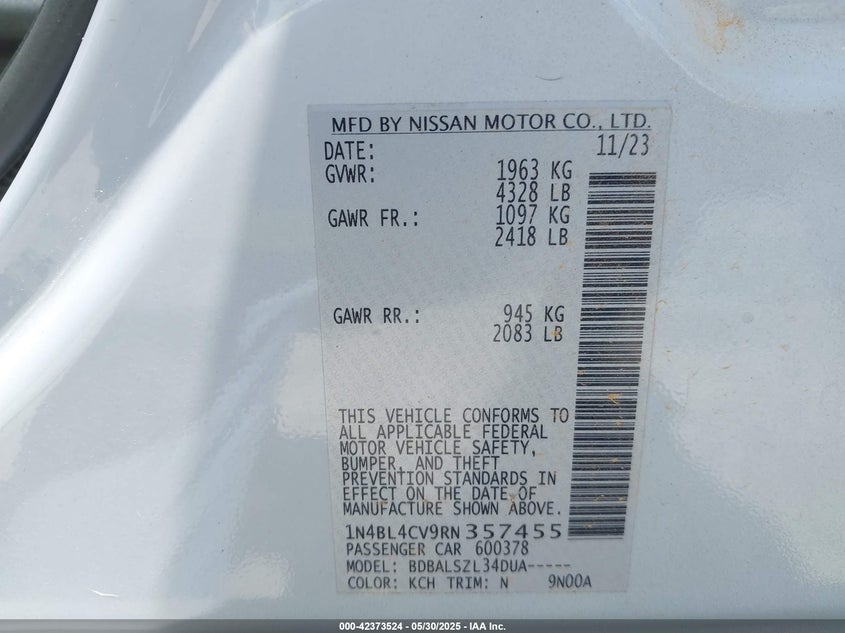 VIN 1N4BL4CV9RN357455 2024 NISSAN ALTIMA SR FWD
