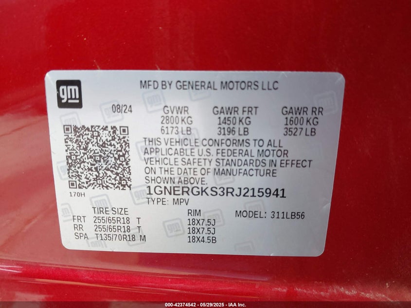 2024 CHEVROLET TRAVERSE FWD LT - 1GNERGKS3RJ215941