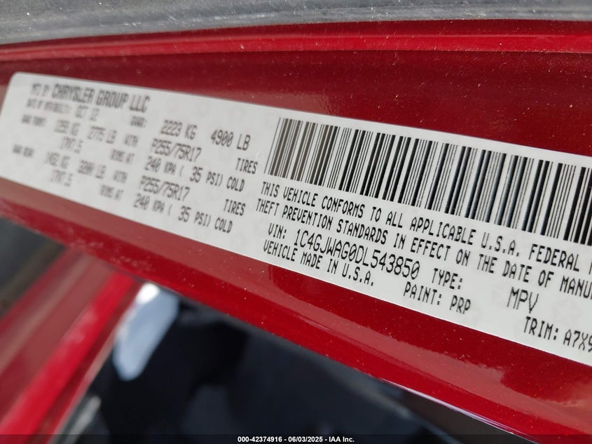 2013 JEEP WRANGLER / VIN: 1C4GJWAG0DL543850